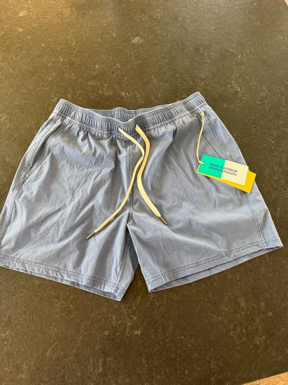 Fair Harbor Blue Swim Shorts with Heathered Teal Lining